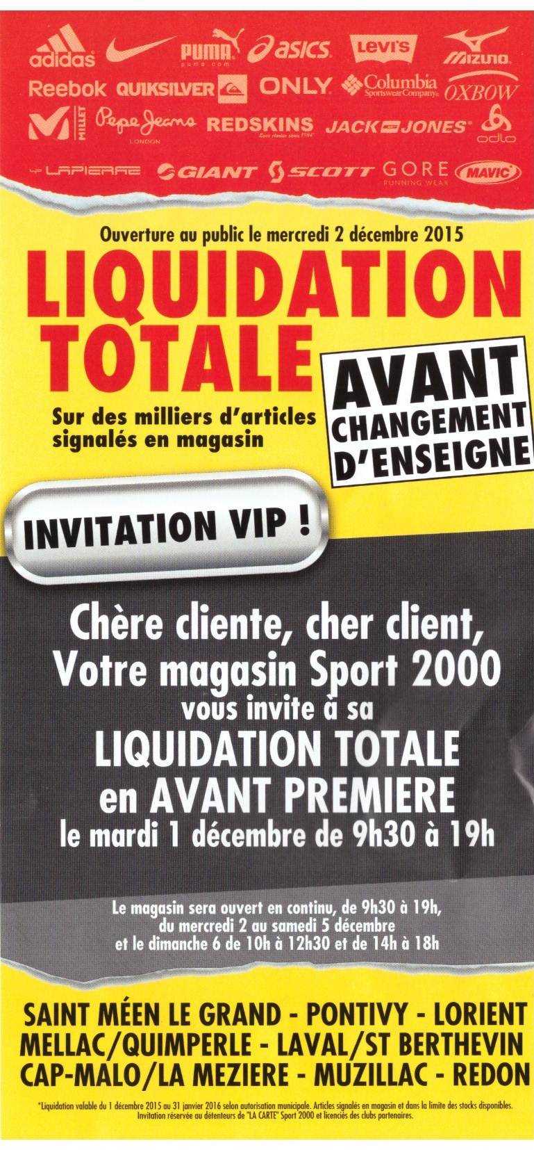 Image de l'article Offre réservé au club partenaire : liquidation Sport 2000 avant changement d\'enseigne