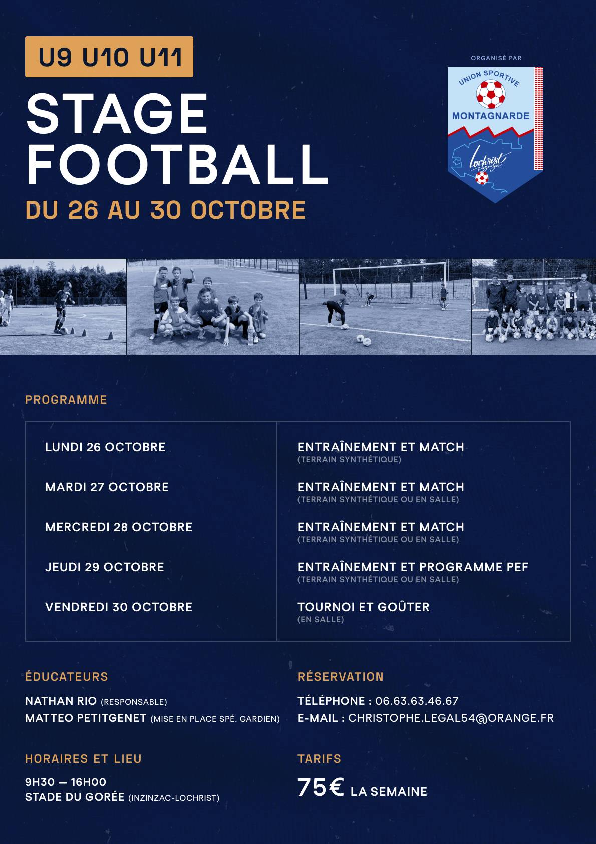 Image de l'article U9-U10-U11 : Stage de football du 26 au 30 octobre 2020